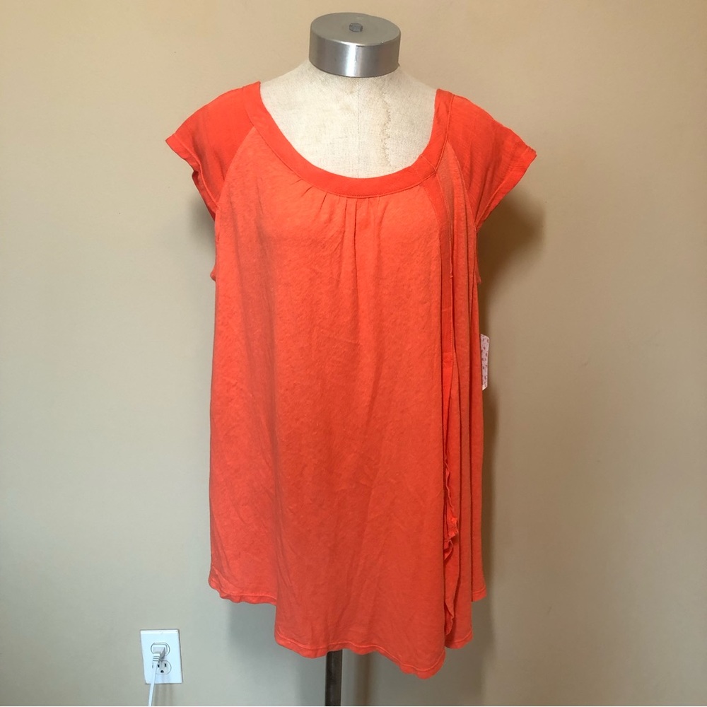 Free people keep it casual coral coast cap sleeve tee top linen blend flowy